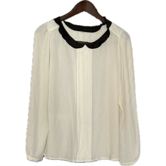 LOFT Cream Blouse with Black Peter Pan Collar - Picture 1 of 4